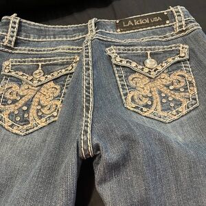 L.A. idol Blue Boot Cut Jeans with Embellished Pockets